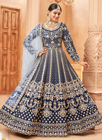 Vegaa Fashion Designer Navy Blue Art Silk Embroidery Anarkali Suit