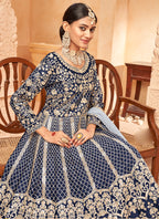 Vegaa Fashion Designer Navy Blue Art Silk Embroidery Anarkali Suit