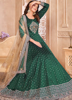 Vegaa Fashion Designer Green Tafeta Silk Embroidery Anarkali Suit