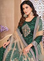 Vegaa Fashion Designer Green Tafeta Silk Embroidery Anarkali Suit