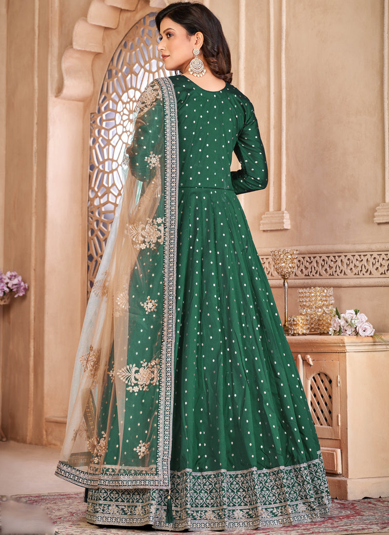 Vegaa Fashion Designer Green Tafeta Silk Embroidery Anarkali Suit