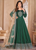 Vegaa Fashion Designer Green Tafeta Silk Embroidery Anarkali Suit
