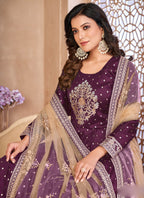 Vegaa Fashion Designer Viiolet Tafeta Silk Embroidery Anarkali Suit - Distacart