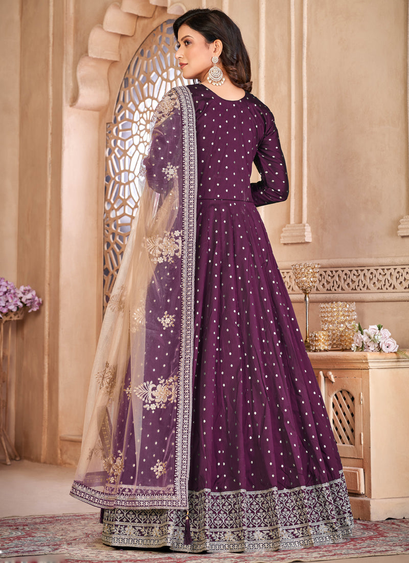 Vegaa Fashion Designer Viiolet Tafeta Silk Embroidery Anarkali Suit - Distacart