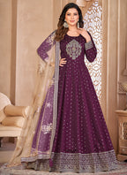 Vegaa Fashion Designer Viiolet Tafeta Silk Embroidery Anarkali Suit - Distacart
