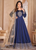 Vegaa Fashion Designer Navy Blue Tafeta Silk Embroidery Anarkali Suit - Distacart