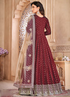 Vegaa Fashion Designer Maroon Tafeta Silk Embroidery Anarkali Suit