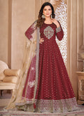 Vegaa Fashion Designer Maroon Tafeta Silk Embroidery Anarkali Suit