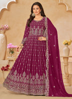 Vegaa Fashion Designer Purple Geoegette Embroidery Anarkali Suit - Distacart