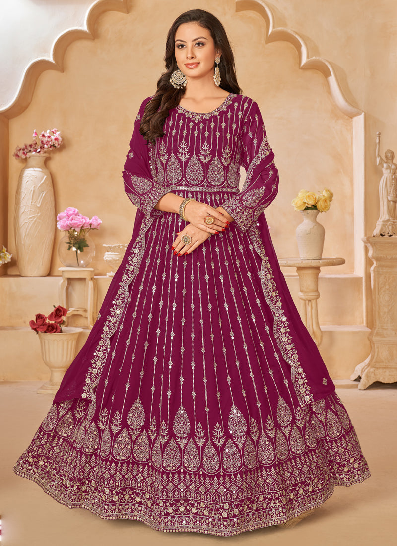 Vegaa Fashion Designer Purple Geoegette Embroidery Anarkali Suit - Distacart
