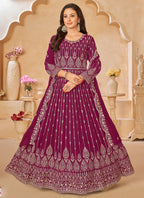 Vegaa Fashion Designer Purple Geoegette Embroidery Anarkali Suit - Distacart