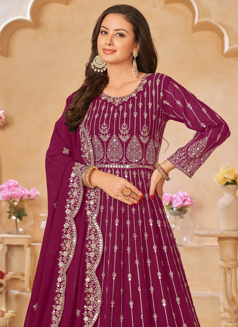 Vegaa Fashion Designer Purple Geoegette Embroidery Anarkali Suit - Distacart