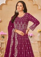 Vegaa Fashion Designer Purple Geoegette Embroidery Anarkali Suit - Distacart