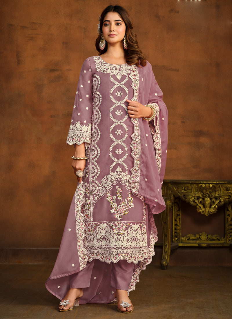 Vegaa Fashion Designer Onion Pink Soft Organza Embroidery Salwar Suit - Distacart