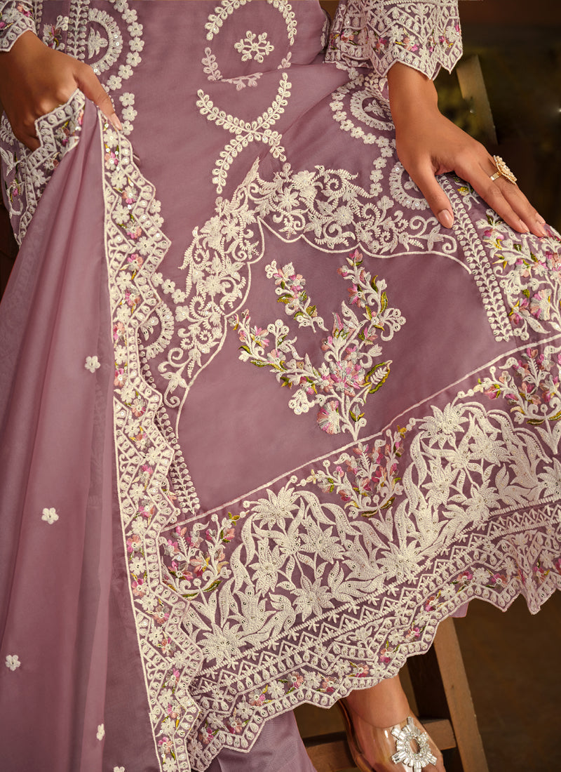 Vegaa Fashion Designer Onion Pink Soft Organza Embroidery Salwar Suit - Distacart