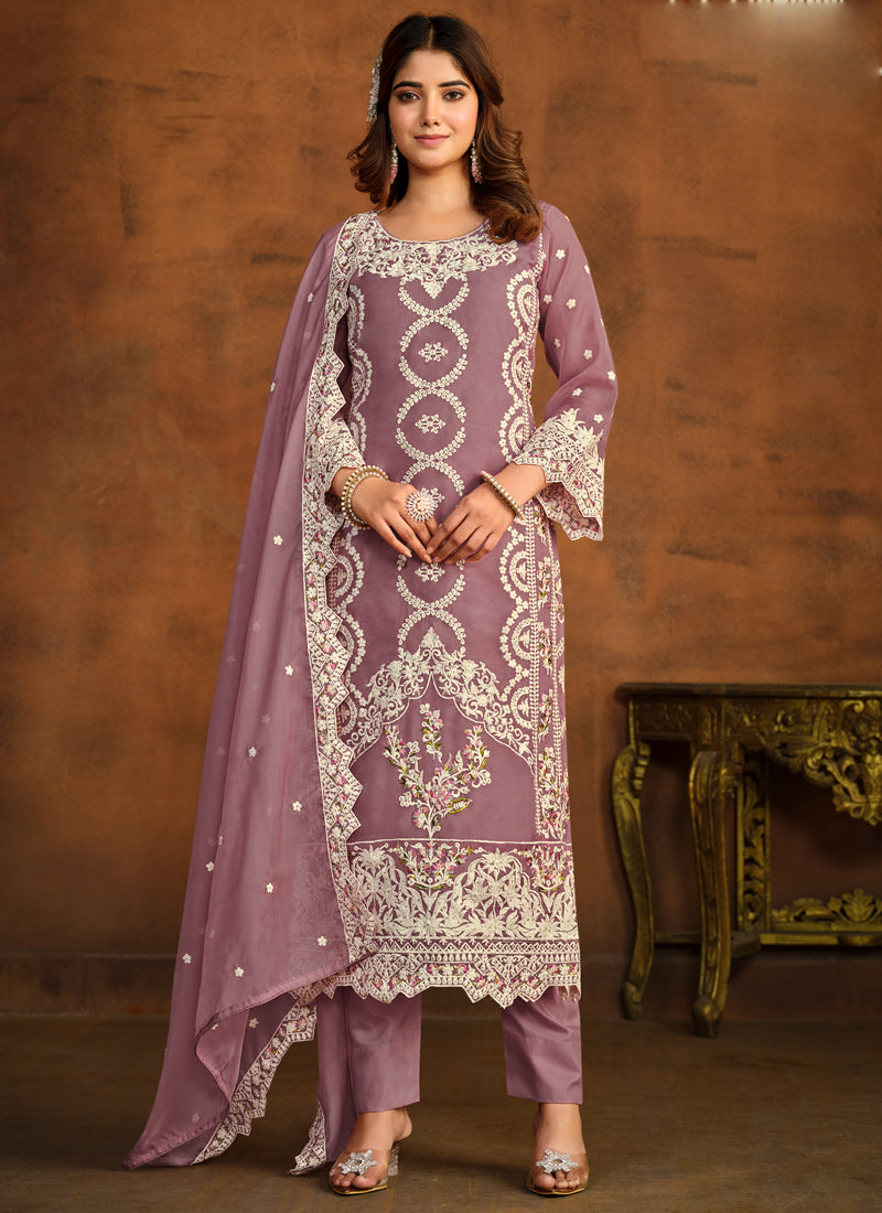 Vegaa Fashion Designer Onion Pink Soft Organza Embroidery Salwar Suit - Distacart
