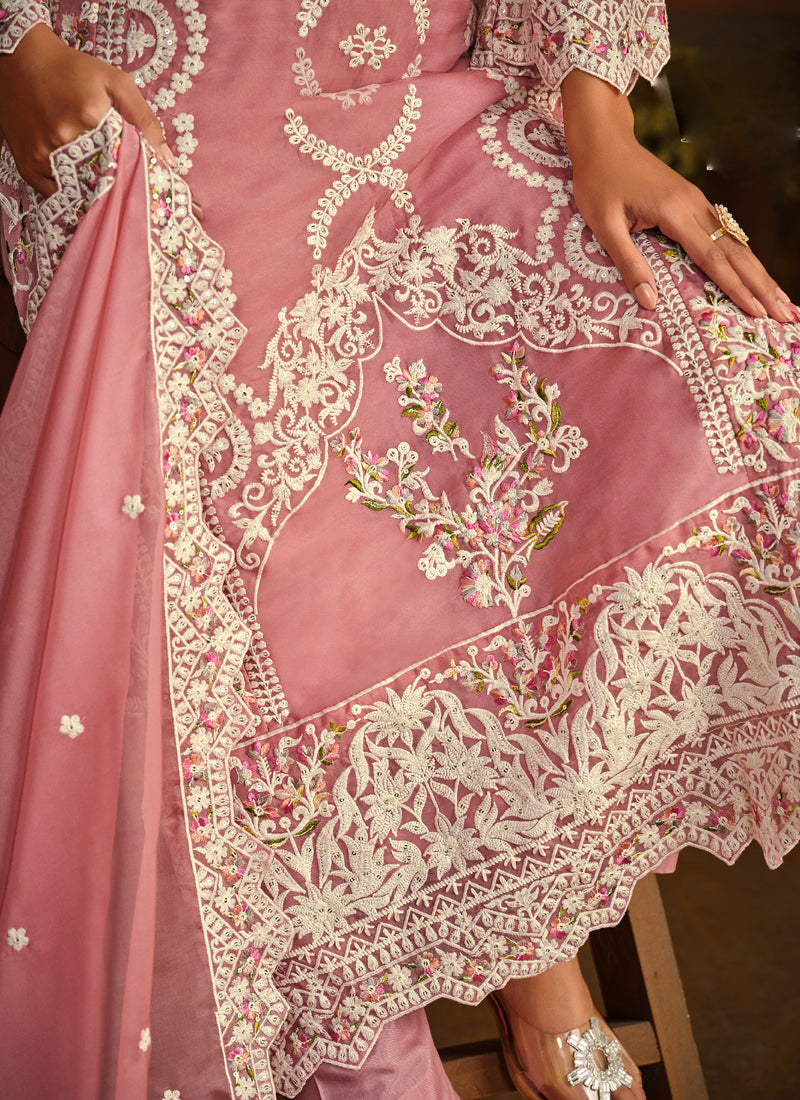 Vegaa Fashion Designer Peach Soft Organza Embroidery Salwar Suit
