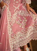 Vegaa Fashion Designer Peach Soft Organza Embroidery Salwar Suit