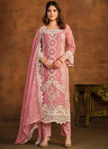 Vegaa Fashion Designer Peach Soft Organza Embroidery Salwar Suit