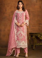 Vegaa Fashion Designer Peach Soft Organza Embroidery Salwar Suit