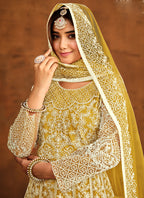 Vegaa Fashion Designer Yellow Net Embroidery Anarkali Suit