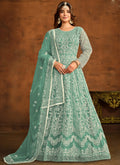 Vegaa Fashion Designer Bottel Green Net Embroidery Anarkali Suit