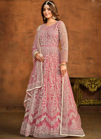 Vegaa Fashion Designer Pink Net Embroidery Anarkali Suit