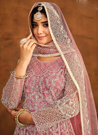 Vegaa Fashion Designer Pink Net Embroidery Anarkali Suit