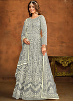 Vegaa Fashion Designer Grey Net Embroidery Anarkali Suit