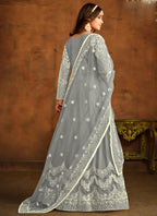 Vegaa Fashion Designer Grey Net Embroidery Anarkali Suit
