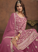 Vegaa Fashion Designer Pink Faux Georgette Embroidery Sharara Suit - Distacart