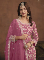 Vegaa Fashion Designer Pink Faux Georgette Embroidery Sharara Suit - Distacart