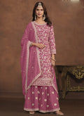Vegaa Fashion Designer Pink Faux Georgette Embroidery Sharara Suit - Distacart