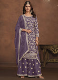 Vegaa Fashion Designer Lavender Faux Georgette Embroidery Sharara Suit - Distacart