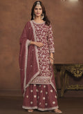 Vegaa Fashion Designer Brown Faux Georgette Embroidery Sharara Suit - Distacart