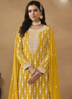 Vegaa Fashion Designer Yellow Faux Georgette Embroidery Sharara Suit - Distacart