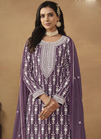 Vegaa Fashion Designer Purple Faux Georgette Embroidery Sharara Suit - Distacart