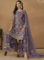 Vegaa Fashion Purple Net Embroidered Sharara Suit - Distacart
