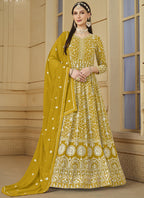 Vegaa Fashion Designer Yellow Faux Georgette Embroidery Anarkali Suit