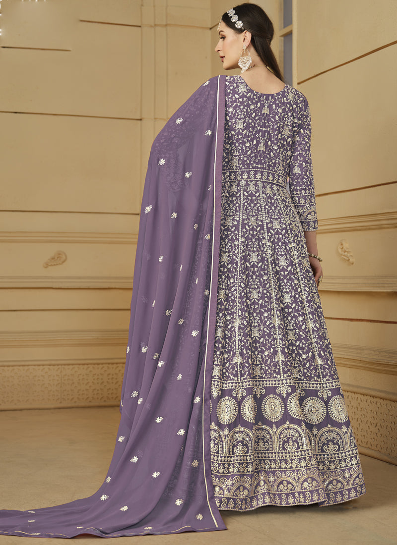 Vegaa Fashion Designer Lavender Faux Georgette Embroidery Anarkali Suit