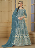 Vegaa Fashion Designer Grey Faux Georgette Embroidery Anarkali Suit - Distacart