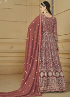 Vegaa Fashion Designer Dark Peach Faux Georgette Embroidery Anarkali Suit - Distacart