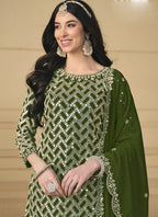 Vegaa Fashion Designer Mehendi Faux Georgette Embroidery Sharara Suit - Distacart