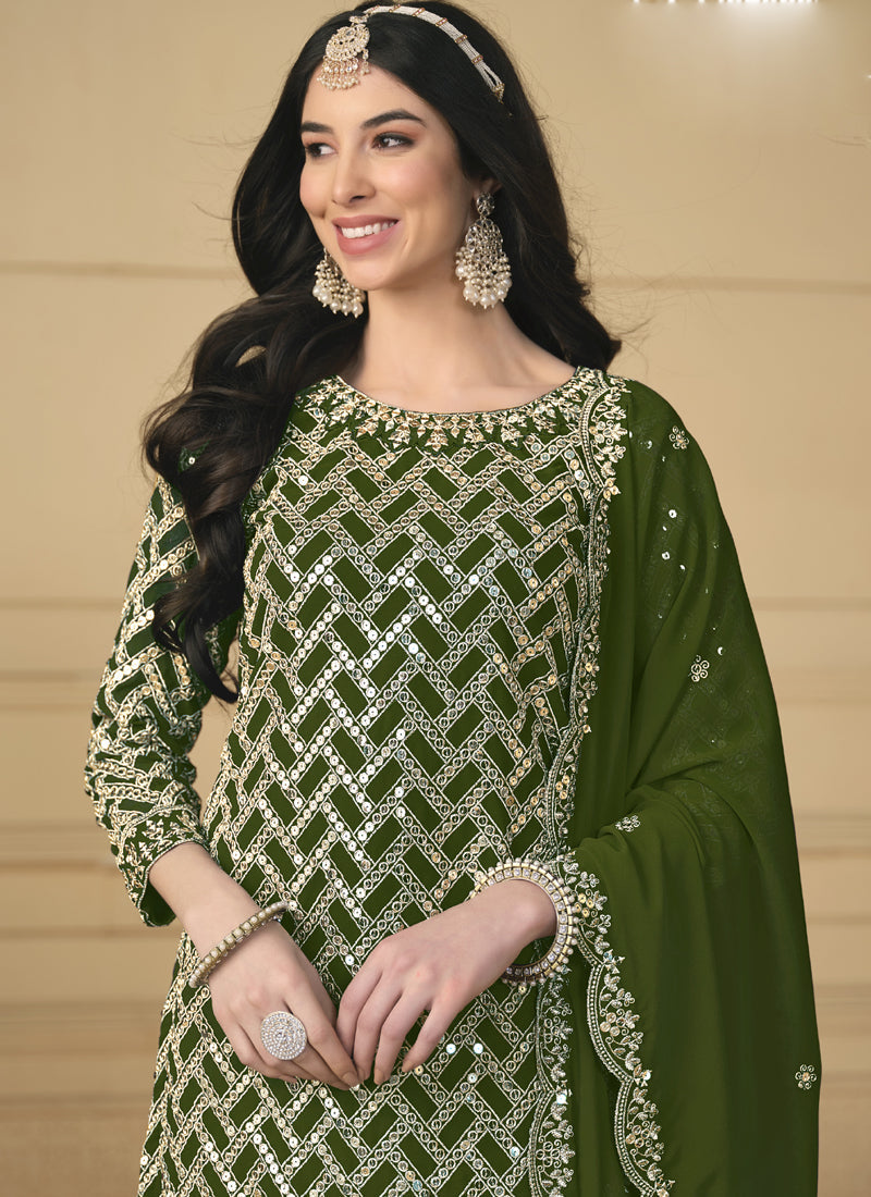 Vegaa Fashion Designer Mehendi Faux Georgette Embroidery Sharara Suit - Distacart