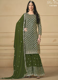 Vegaa Fashion Designer Mehendi Faux Georgette Embroidery Sharara Suit - Distacart