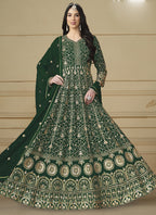 Vegaa Fashion Designer Green Faux Georgette Embroidery Anarkali Suit