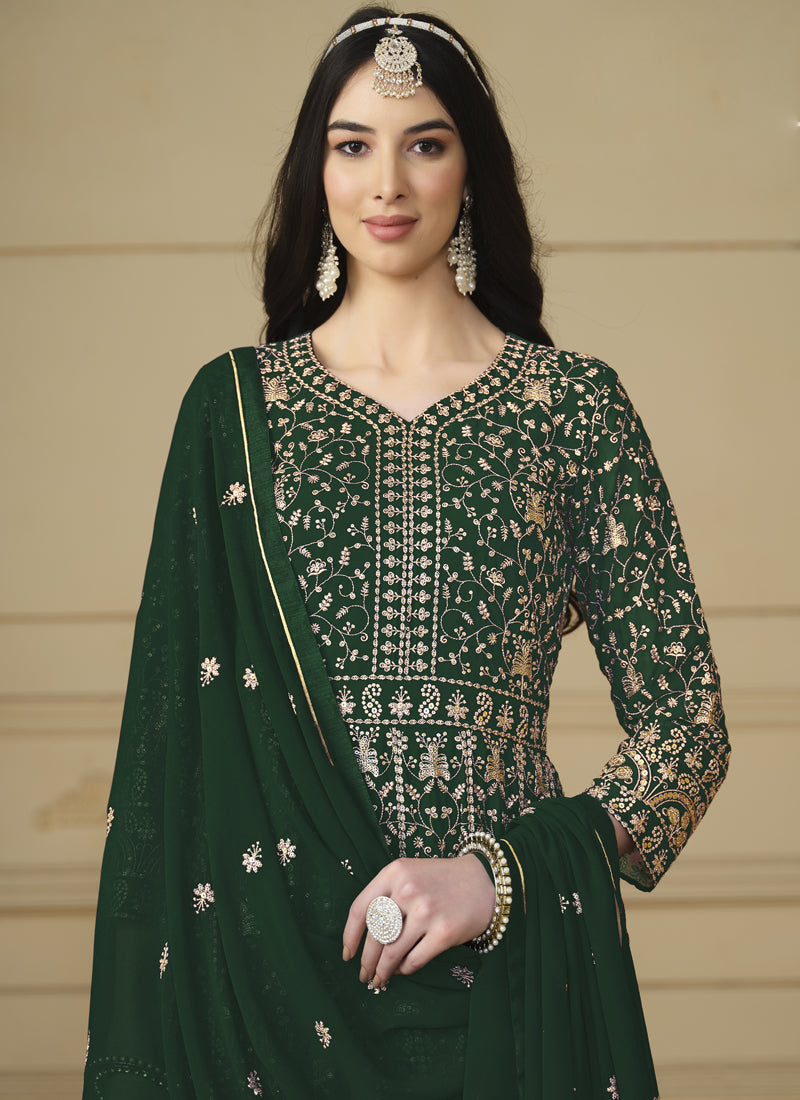 Vegaa Fashion Designer Green Faux Georgette Embroidery Anarkali Suit