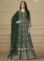 Vegaa Fashion Designer Green Faux Georgette Embroidery Anarkali Suit