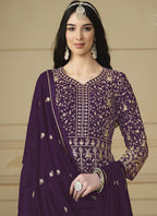 Vegaa Fashion Designer Violet Faux Georgette Embroidery Anarkali Suit