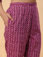Janasya Regular Poly Cotton Purple Printed Shirt Collar Kurta,Bottom & Dupatta - Distacart
